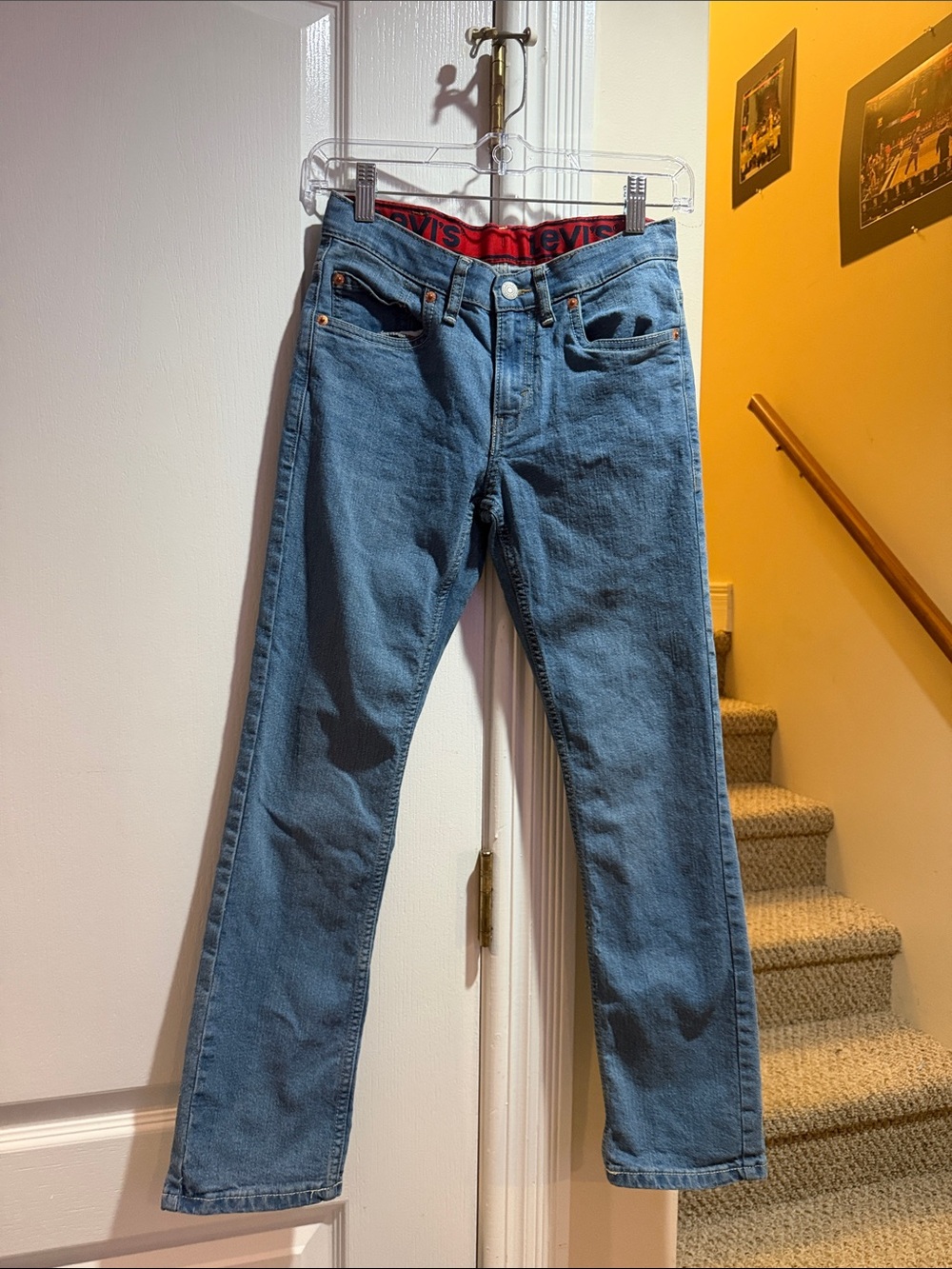 Levi's Medium Blue Boys (12) Straight Jeans with Red Waistband Adjustable